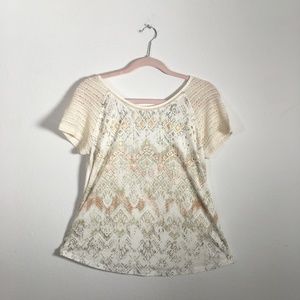 Short Sleeve Blouse,  Open Back, Mosaic Print, S